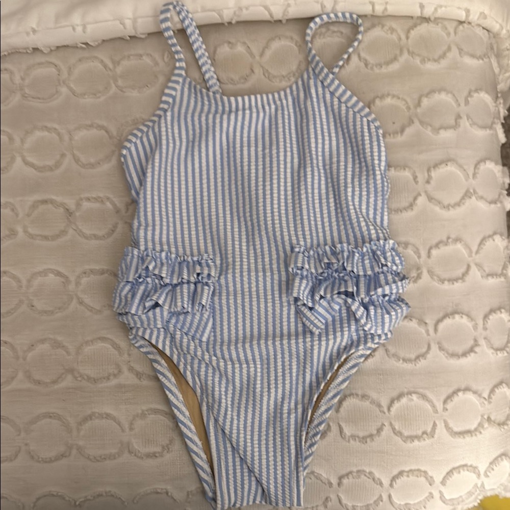 Old Navy Blue and White Striped Kids Swim One Piece